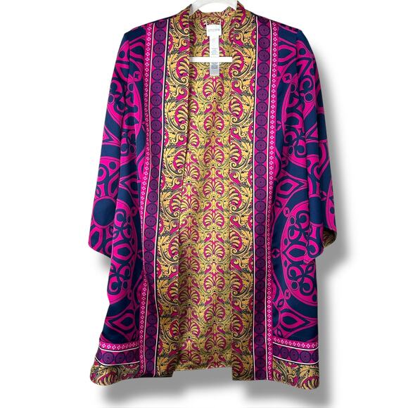Chico's NWOT Satin Paisley Printed Reversible Open Front Kimono Duster Jacket - Picture 3 of 10